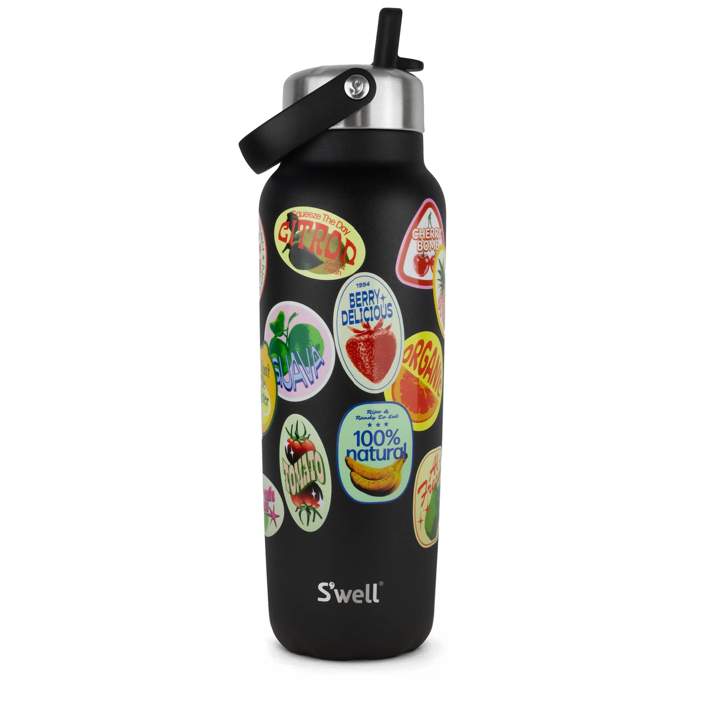 explorer-with-flip-straw-lid-40oz-g7 01_Swell_Fruit_Stand_Stamp_Pattern_Onyx_Black_Front.jpg