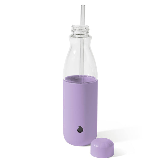 glass-original-bottle-18oz-l6 18oz_Lilac_Purple_Glass_Original_Bottle_Front_Cap_Off_Straw_In_Front_Cap_On_Straw_In.jpg
